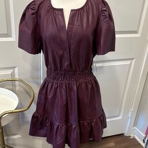 NWT Avara Mulberry Faux Leather Short Sleeve Dress